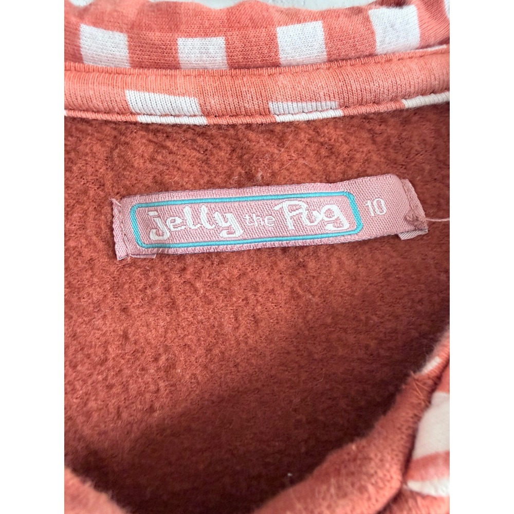 Jelly the Pug Fox Fleece Jacket Hooded Girls Size 10 Orange Gingham Ruffle Trim - Picture 4 of 5
